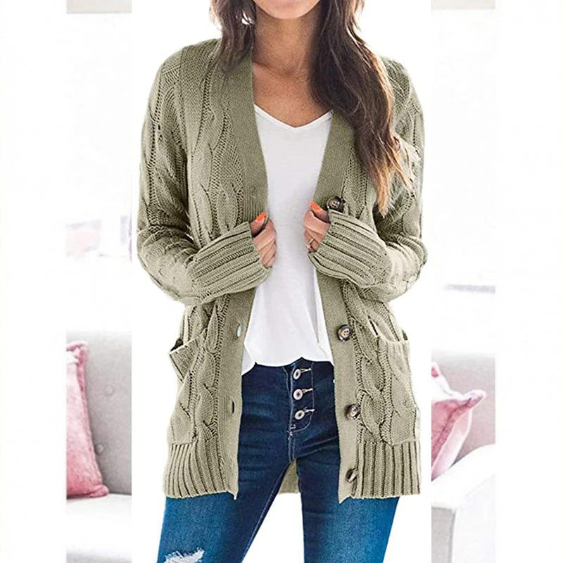 💐Autumn Big Sale-50% Off💕Women's Fall Casual Long Sleeve Button Down Open Front Cable Knit Cardigan - Image 5