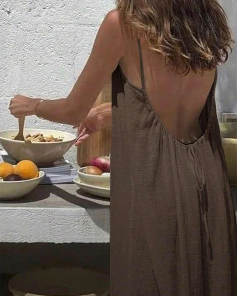 💕LAST DAY SALE: ONLY ￡12.99!!💃Women's Solid Color Backless Cami Dress - Image 10