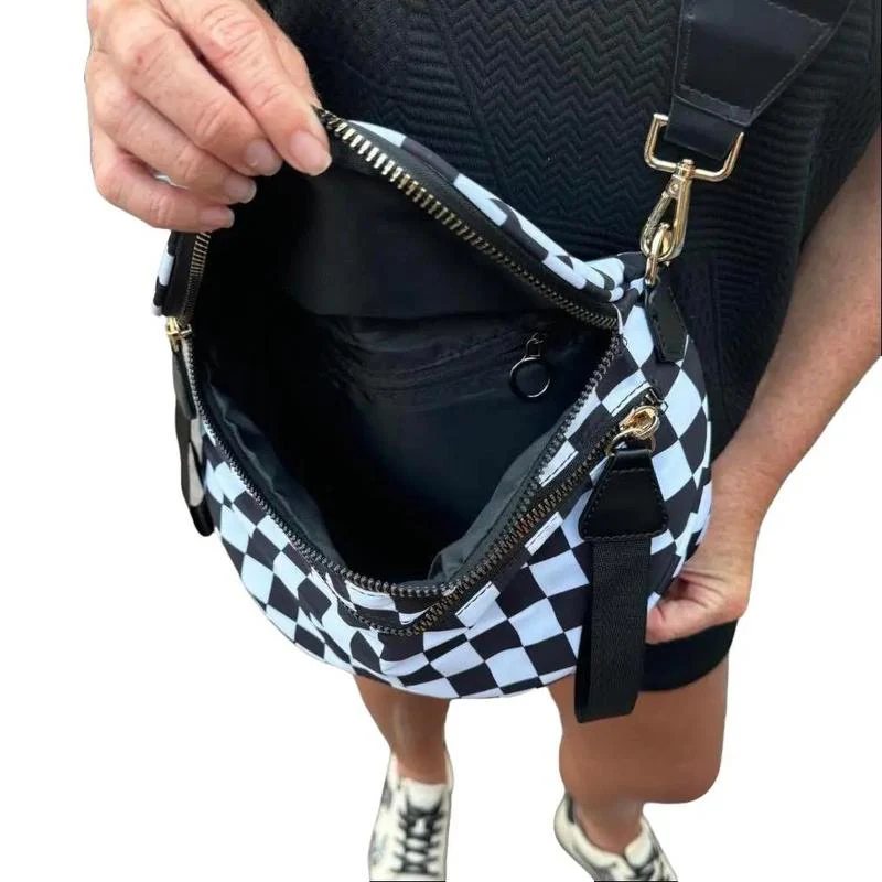 🎁Last Day 49% Off-Black and White Checkered Nylon Bum Bag Plus Size Friendly Fanny Pack - Image 18