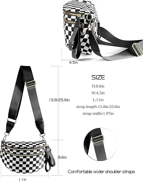 🎁Last Day 49% Off-Black and White Checkered Nylon Bum Bag Plus Size Friendly Fanny Pack - Image 19