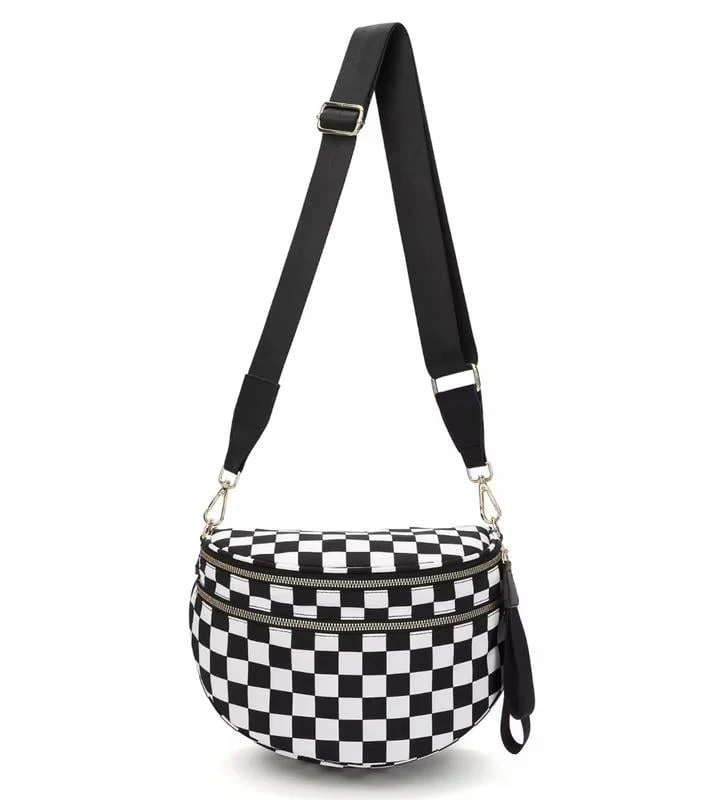 🎁Last Day 49% Off-Black and White Checkered Nylon Bum Bag Plus Size Friendly Fanny Pack - Image 2