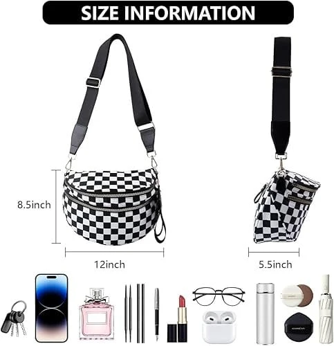 🎁Last Day 49% Off-Black and White Checkered Nylon Bum Bag Plus Size Friendly Fanny Pack - Image 20