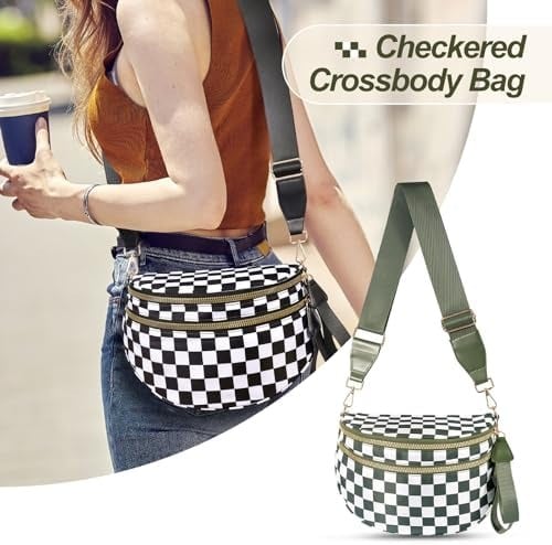 🎁Last Day 49% Off-Black and White Checkered Nylon Bum Bag Plus Size Friendly Fanny Pack - Image 5