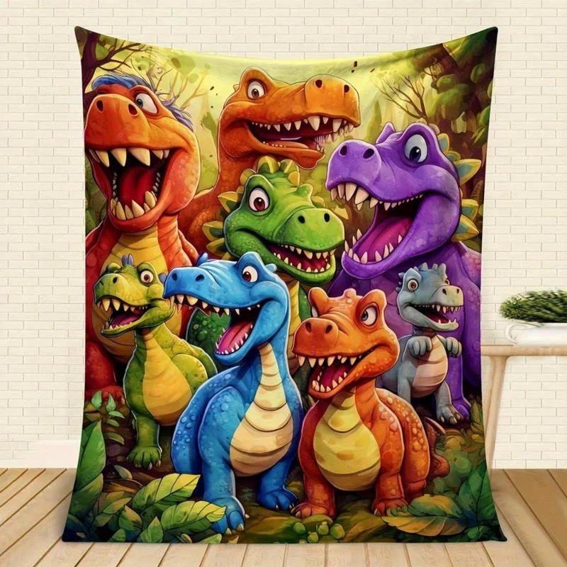 🎄Christmas Sale - ONLY ￡7.99 !!🎉🎅Soft Throw Blanket Cute Smiling Dinosaurs HD Digital Print Flannel🦕🔥