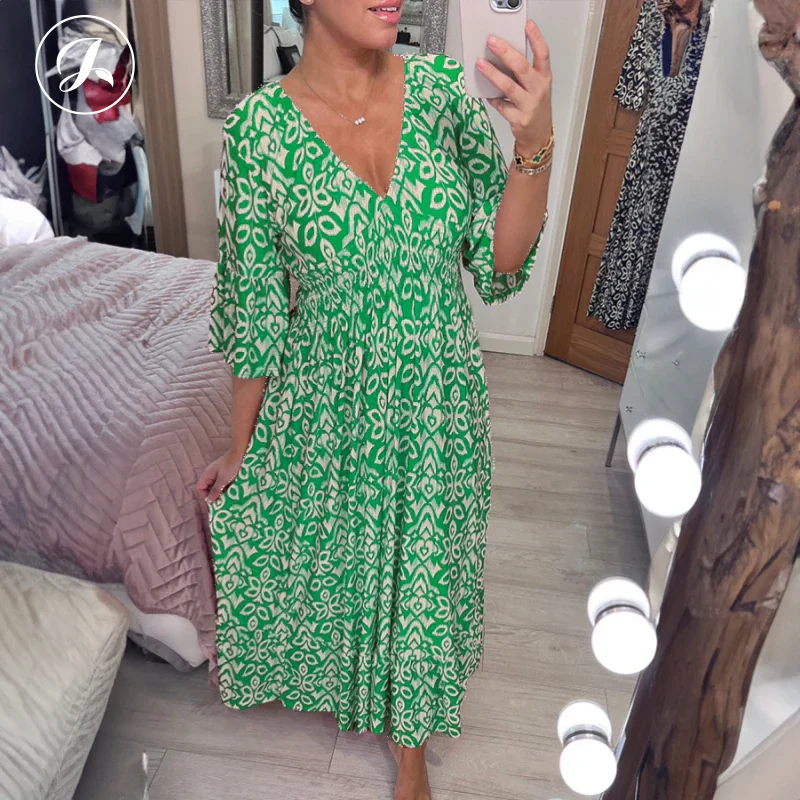 🔥LIMITED SALE: £16.99 & FREE SHIPPING!!🔥Bohemian casual print V-neck waist wrap long dress - Image 12