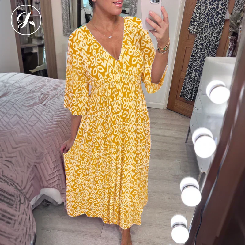 🔥LIMITED SALE: £16.99 & FREE SHIPPING!!🔥Bohemian casual print V-neck waist wrap long dress - Image 13