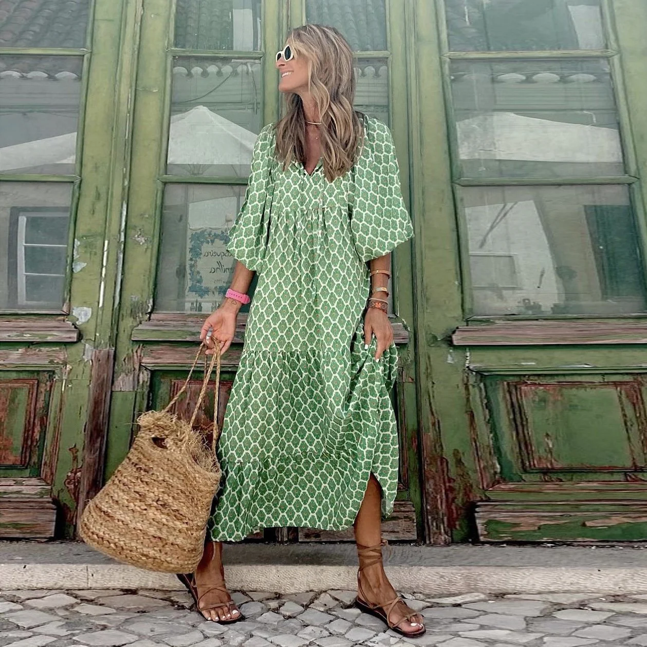 💖LAST DAY SALE 50% OFF💖Women's Elegant Puff Sleeve Floral Boho Maxi Dress👗 - Image 6