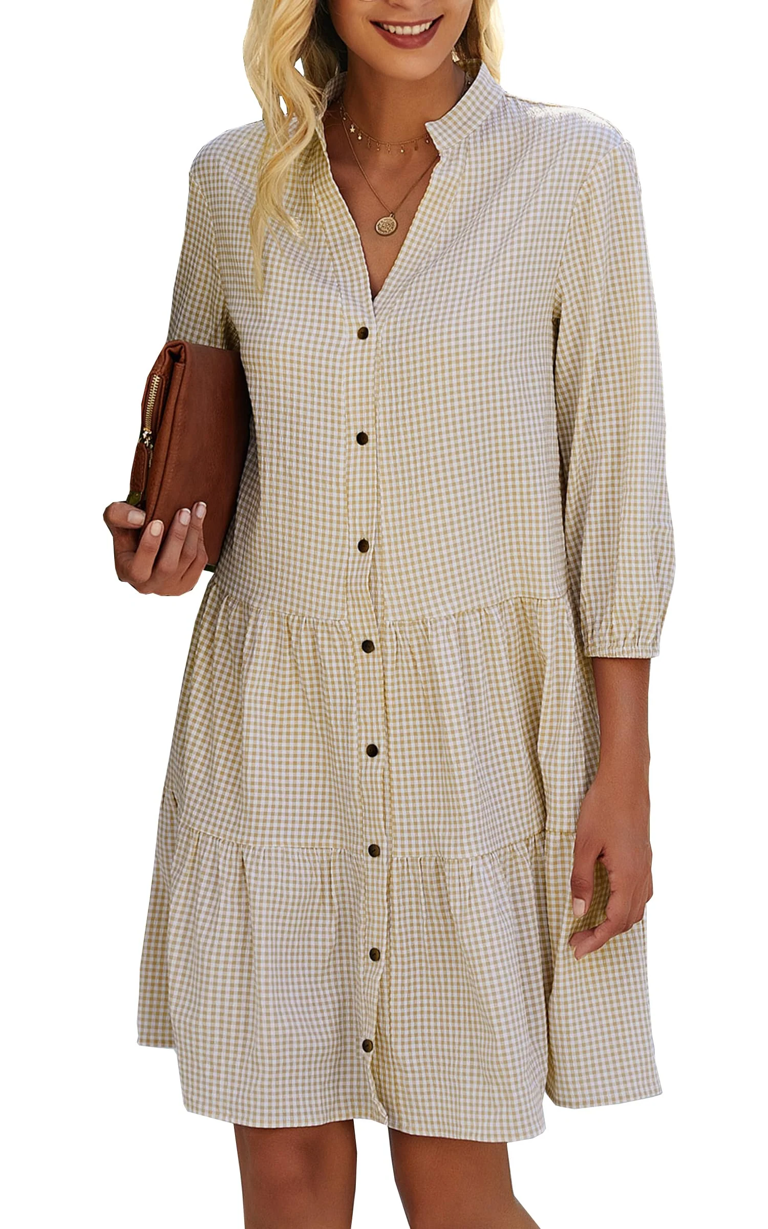 🍂Autumn Sales 49% OFF🔥Women's Button Down 3/4 Sleeve Shirt Dress - Image 2