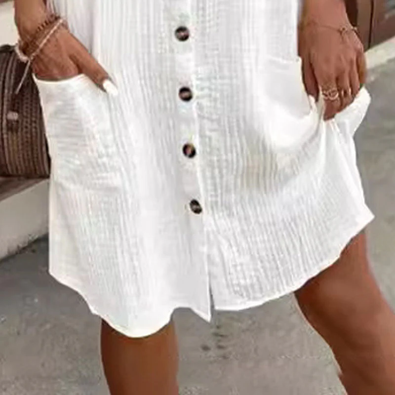 💎50% OFF! 💎 Women's Buttoned Short Sleeve Pocket Shirt Dress – Cotton Blend, Relaxed Fit & Everyday Versatility (M–2XL) 👗🌿 - Image 11