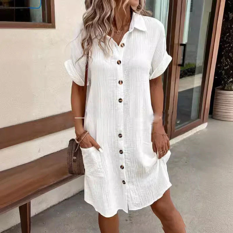 💎50% OFF! 💎 Women's Buttoned Short Sleeve Pocket Shirt Dress – Cotton Blend, Relaxed Fit & Everyday Versatility (M–2XL) 👗🌿 - Image 3