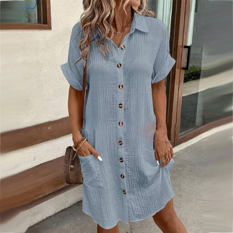 💎50% OFF! 💎 Women's Buttoned Short Sleeve Pocket Shirt Dress – Cotton Blend, Relaxed Fit & Everyday Versatility (M–2XL) 👗🌿 - Image 6