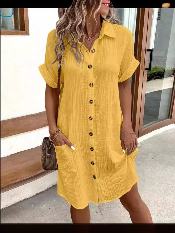 💎50% OFF! 💎 Women's Buttoned Short Sleeve Pocket Shirt Dress – Cotton Blend, Relaxed Fit & Everyday Versatility (M–2XL) 👗🌿 - Image 8