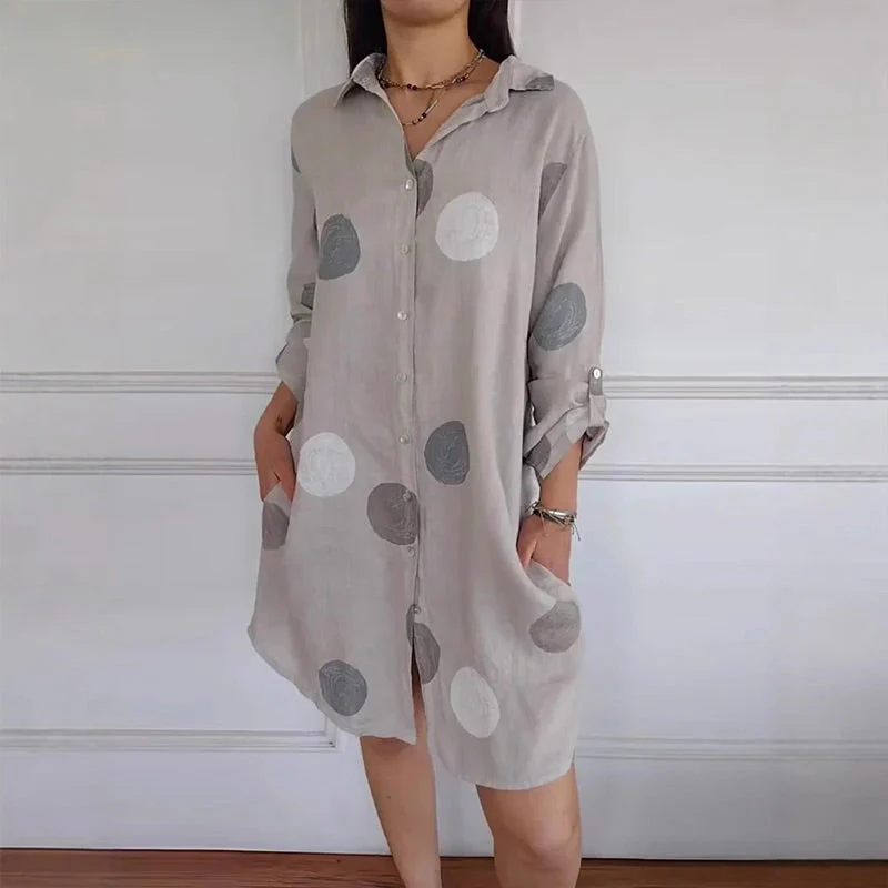 Women's Casual Printed Button-Down Shirt Dress - Image 2