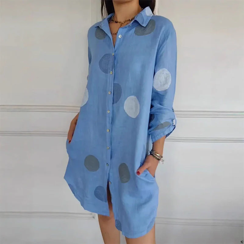 Women's Casual Printed Button-Down Shirt Dress - Image 4