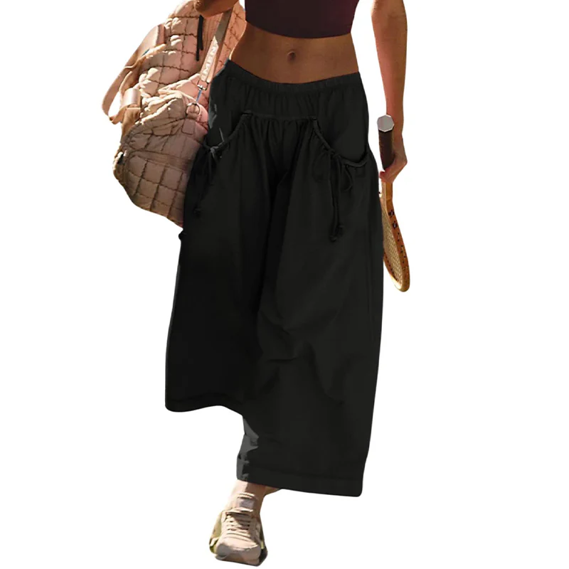Casual Cropped Wide-Leg Beach Pants - Image 11