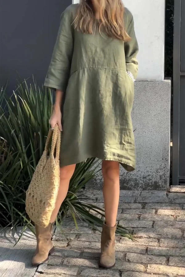 🌸Spring Specials🌸Casual solid color cotton and linen dress - Image 2