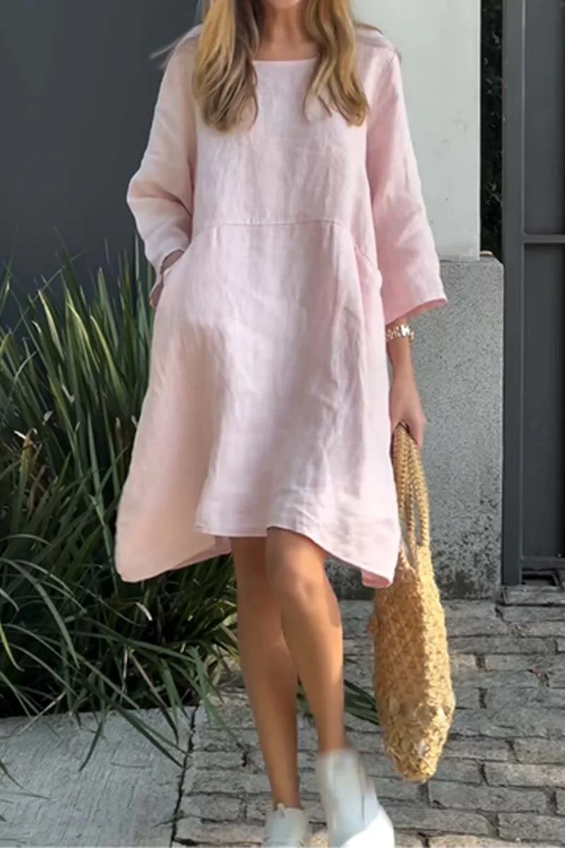 🌸Spring Specials🌸Casual solid color cotton and linen dress - Image 8