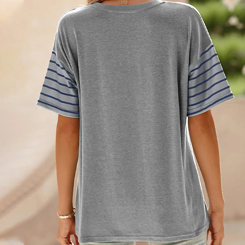 💕Limited Sale 50% OFF💕Women's Casual Round Neck Striped Color Clash Short Sleeve Top - Image 10
