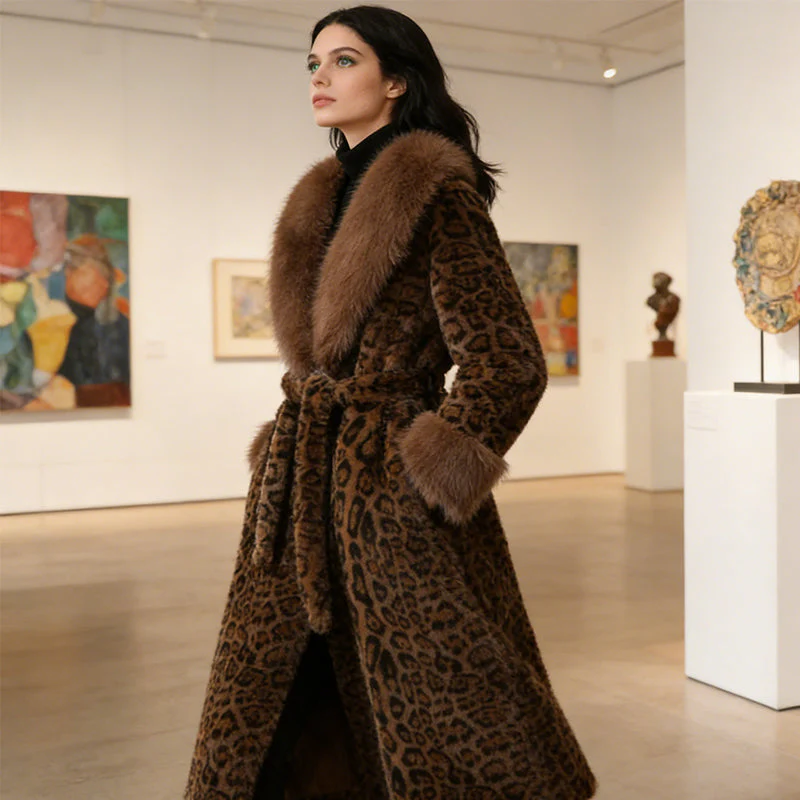 🧥Women's Leopard Print Fluffy Faux Fur Coat with Belt（50% OFF） - Image 2