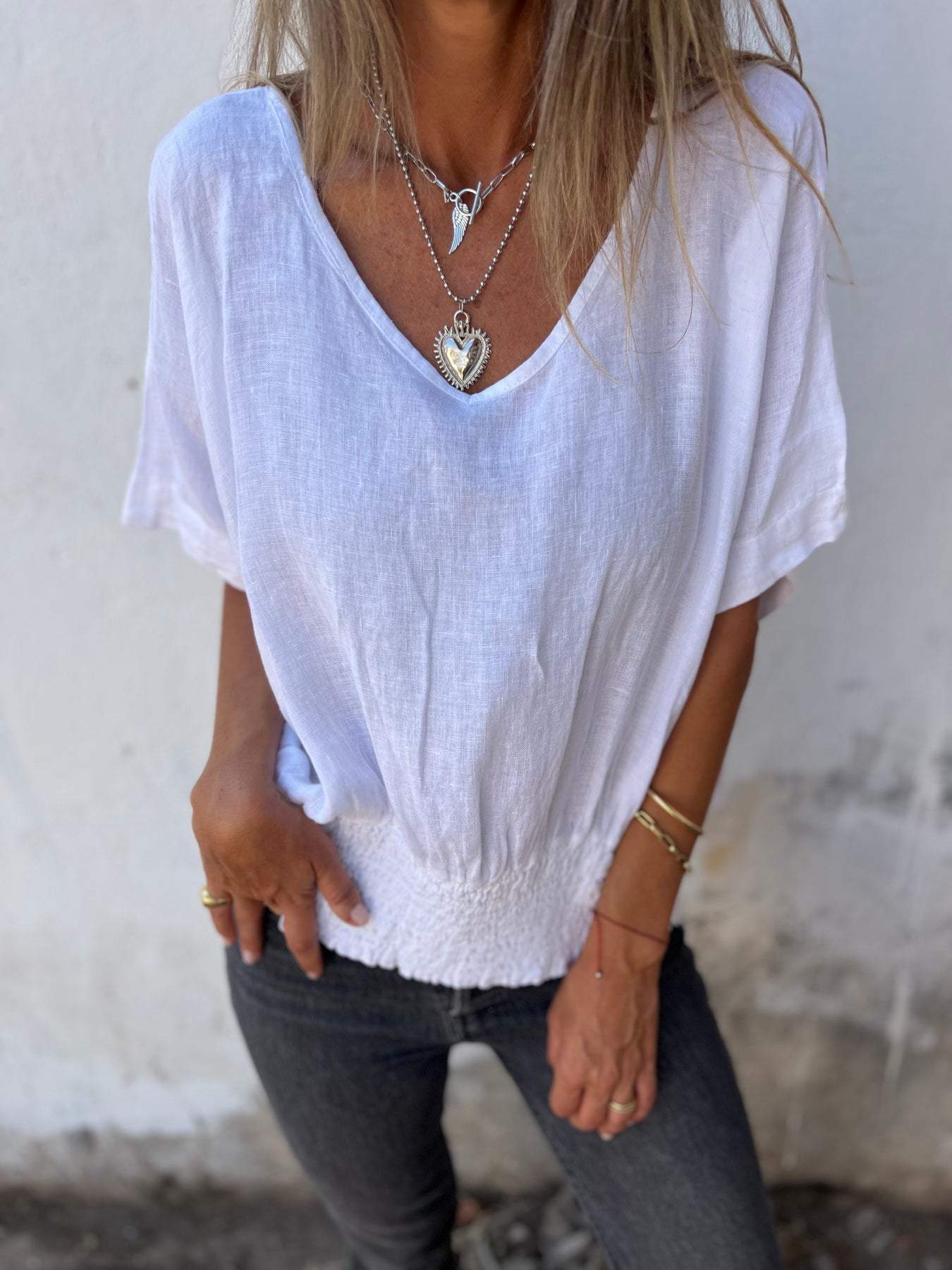 🔥BUY 3 PAY FOR 2 (Each only￡7.99!!)🔥Simple Solid Color V-Neck Half-Sleeve T-Shirt💛 - Image 11