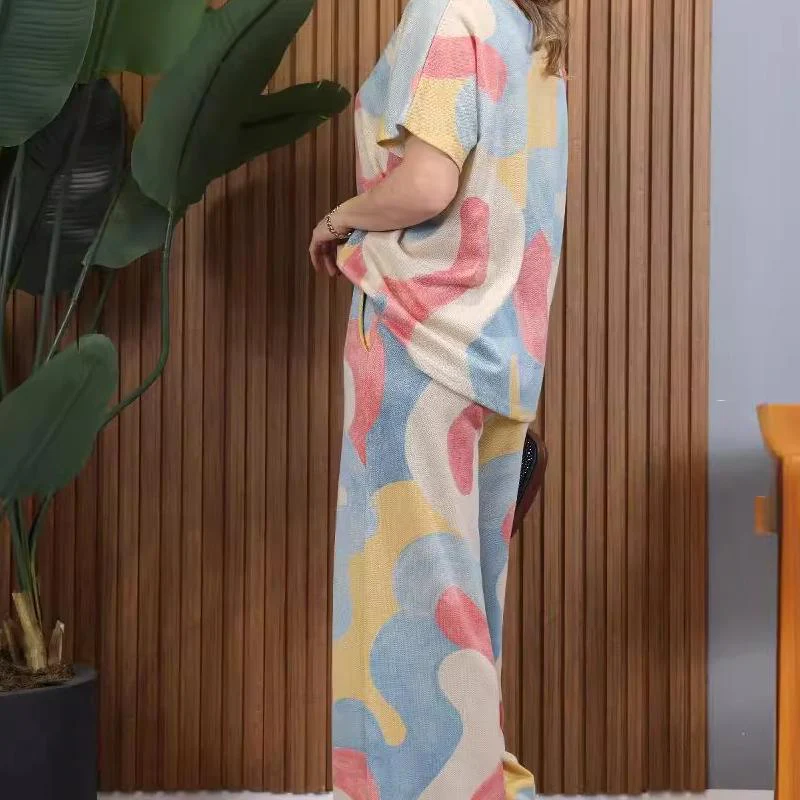 Contrast Color V-Neck Top & Pants Set - Image 6