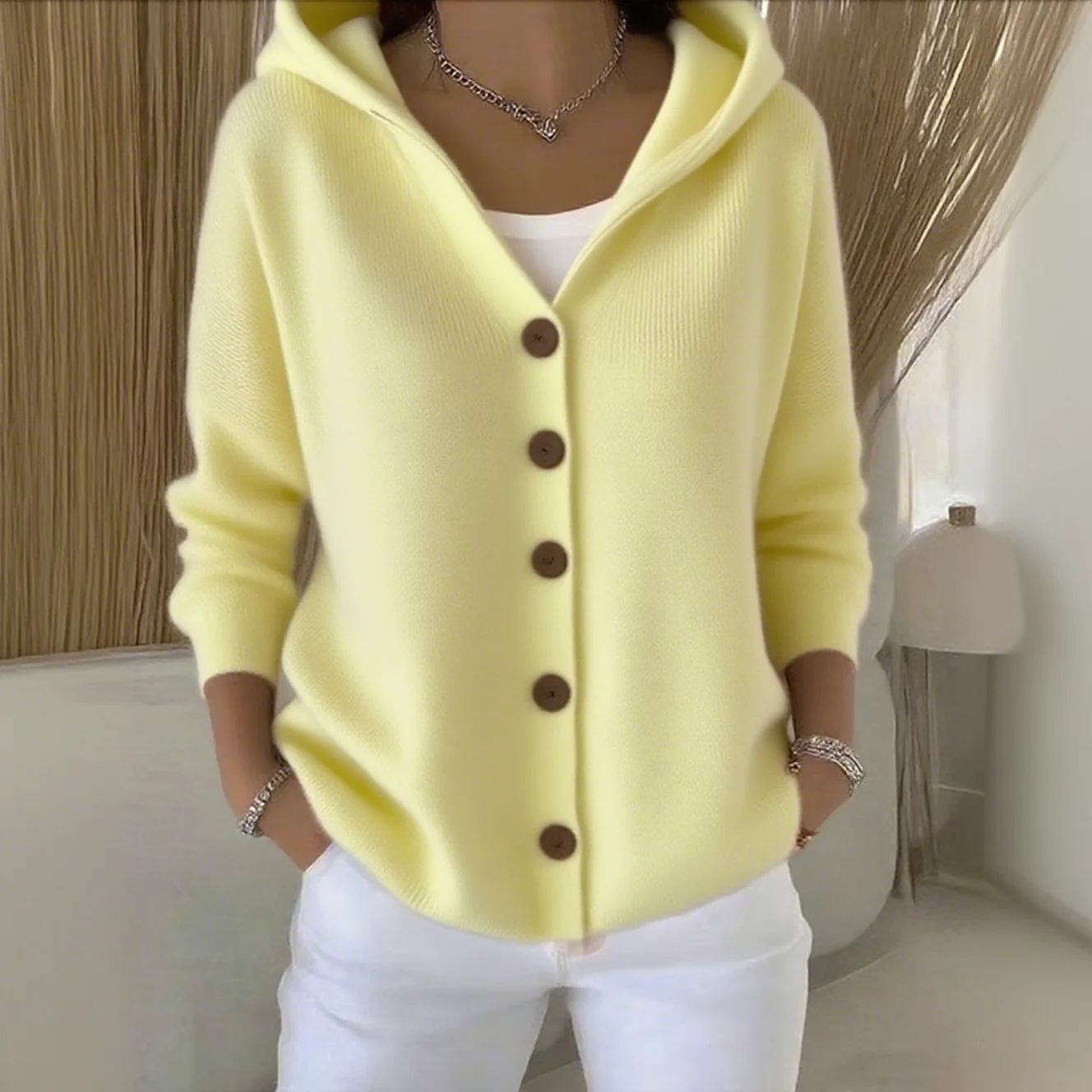 Women Cotton Plain Long Sleeve Comfy Casual Cardigan - Image 5