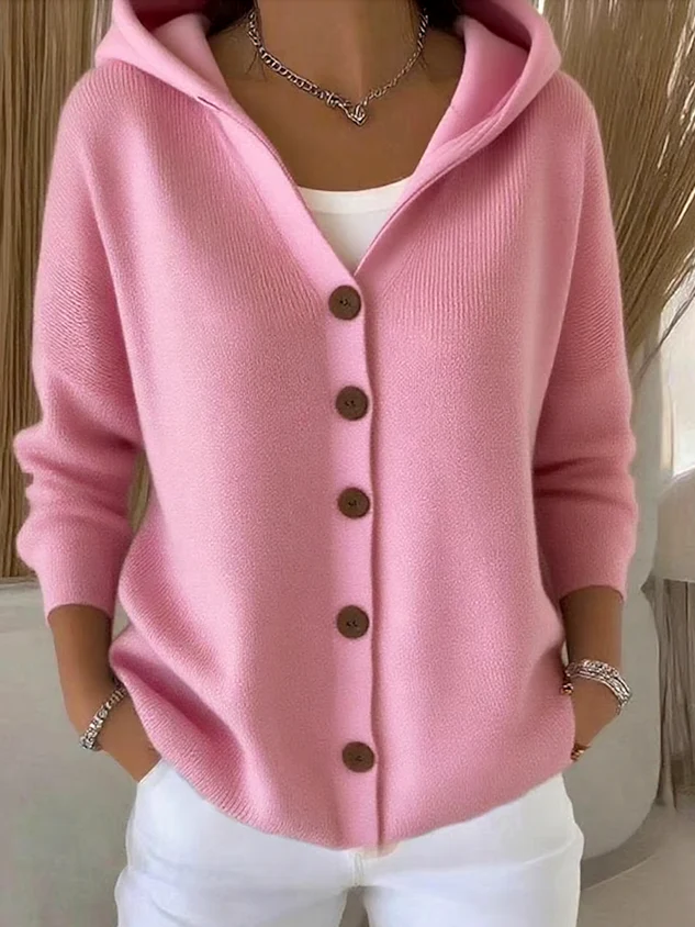 Women Cotton Plain Long Sleeve Comfy Casual Cardigan - Image 6