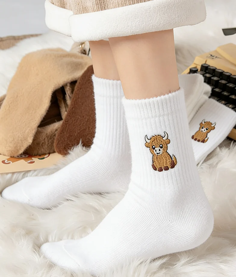 ⏳LAST DAY SALE 50% OFF!🔥Women's Cute Warm Highland Cow Embroidered Plush Socks - Image 10