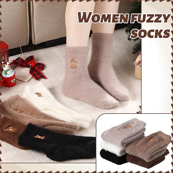 ⏳LAST DAY SALE 50% OFF!🔥Women's Cute Warm Highland Cow Embroidered Plush Socks - Image 3