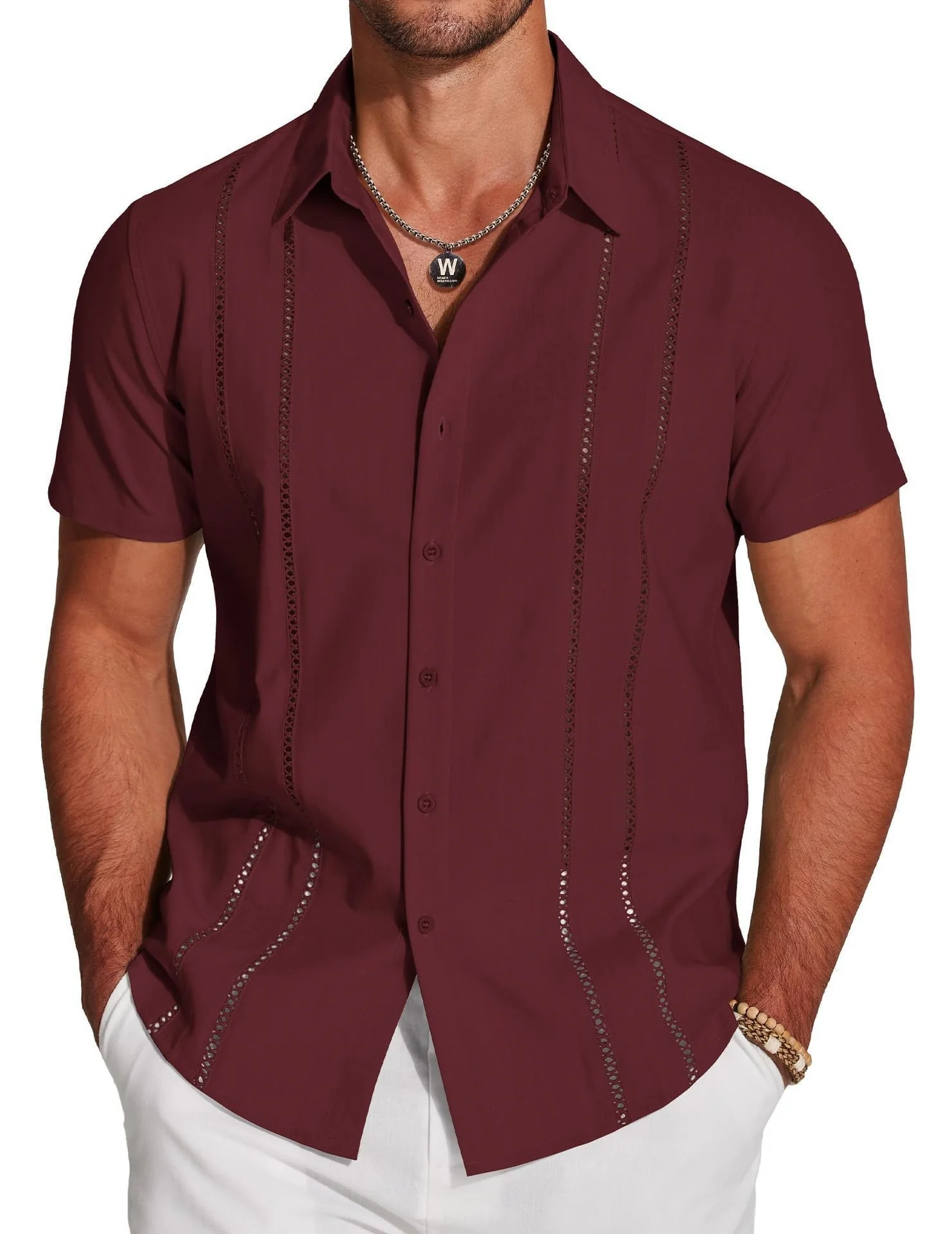 🔥Father's Day Deal: 49% OFF -Men's Cuba Guayabera Exquisite Hollow Embroidered Button Front Shirt - Image 4