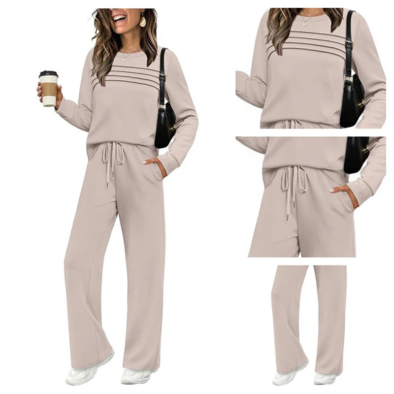 🔥LAST DAY 50% OFF✨Women's Crew Neck Top & Drawstring Pants Set - Image 3
