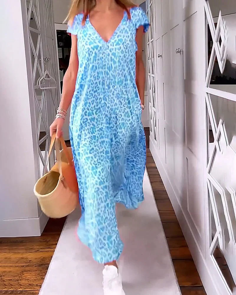 ⭐Summer Biggest Sale⭐ Long V-neck dress with short sleeves - Image 5