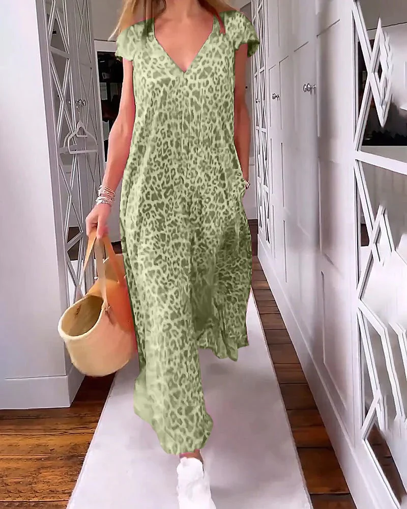 ⭐Summer Biggest Sale⭐ Long V-neck dress with short sleeves - Image 6