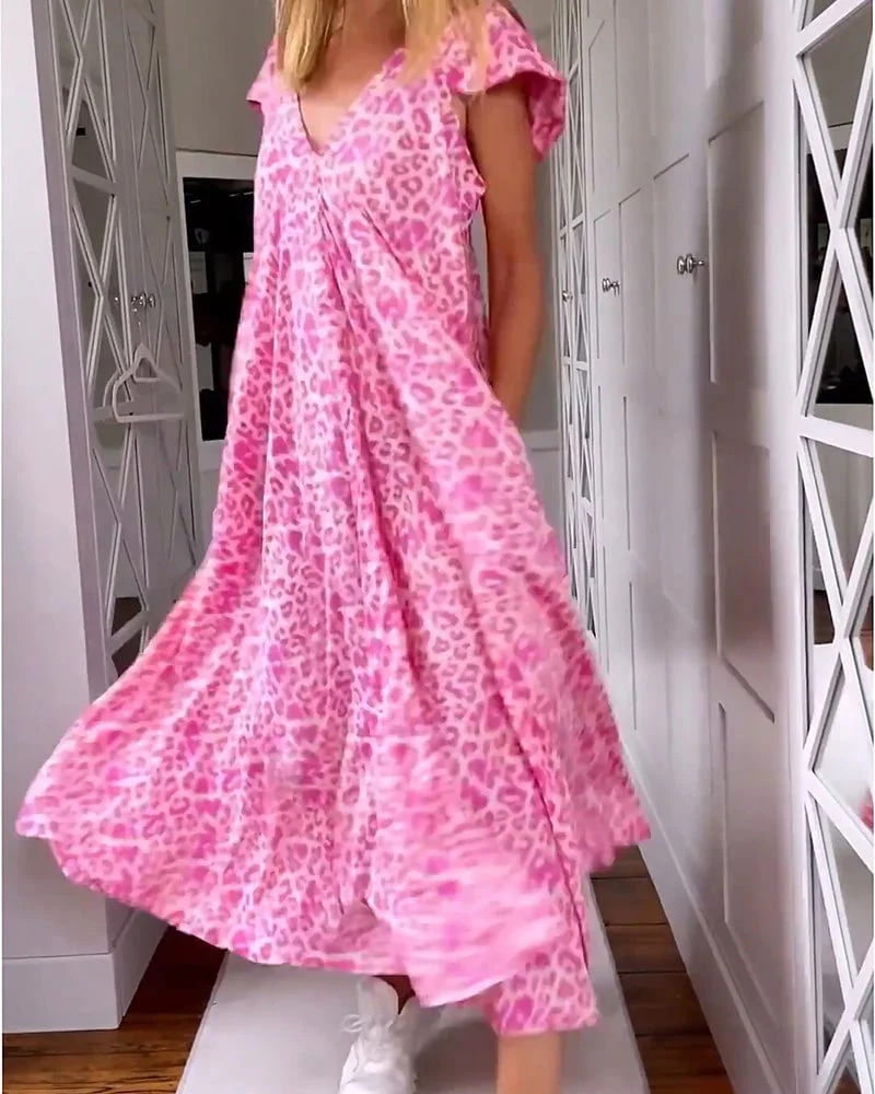 ⭐Summer Biggest Sale⭐ Long V-neck dress with short sleeves - Image 9