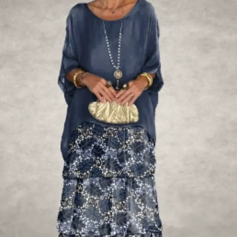 Elegant Round Neck Mesh Floral Layered Dress - Image 3