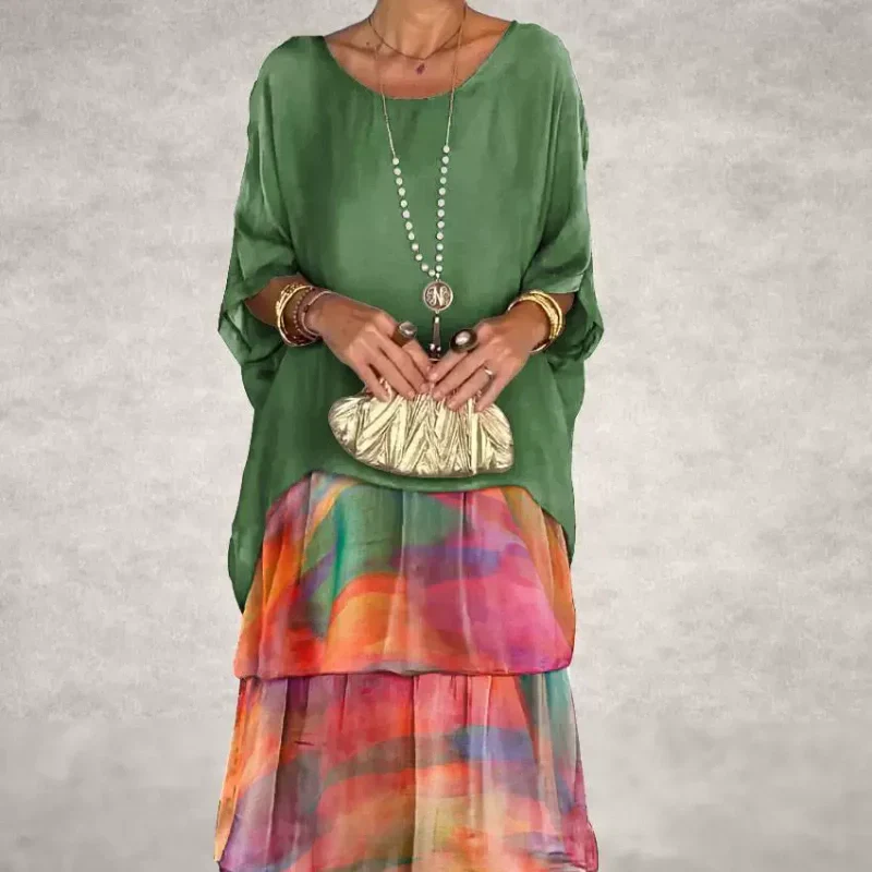 Elegant Round Neck Mesh Floral Layered Dress - Image 5