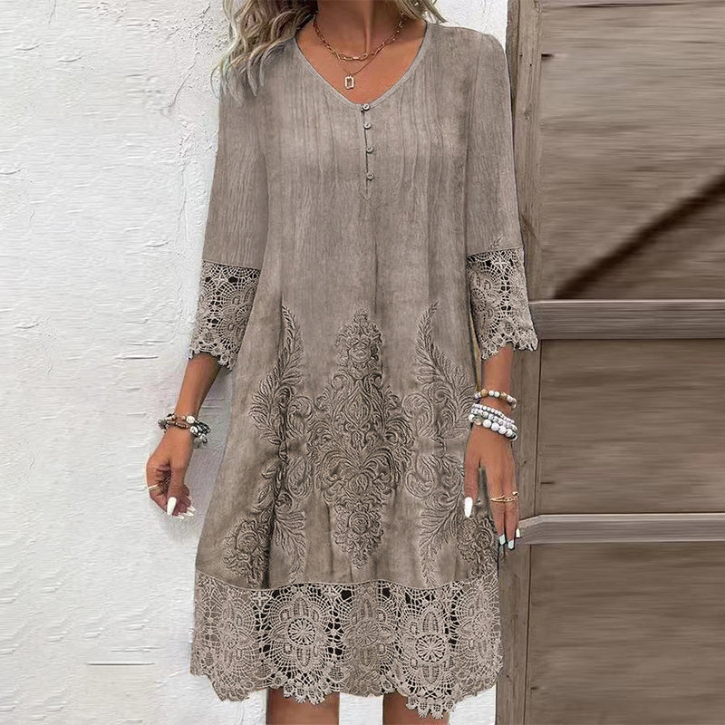 Elegant half sleeve v-neck lace dress for women - Image 3
