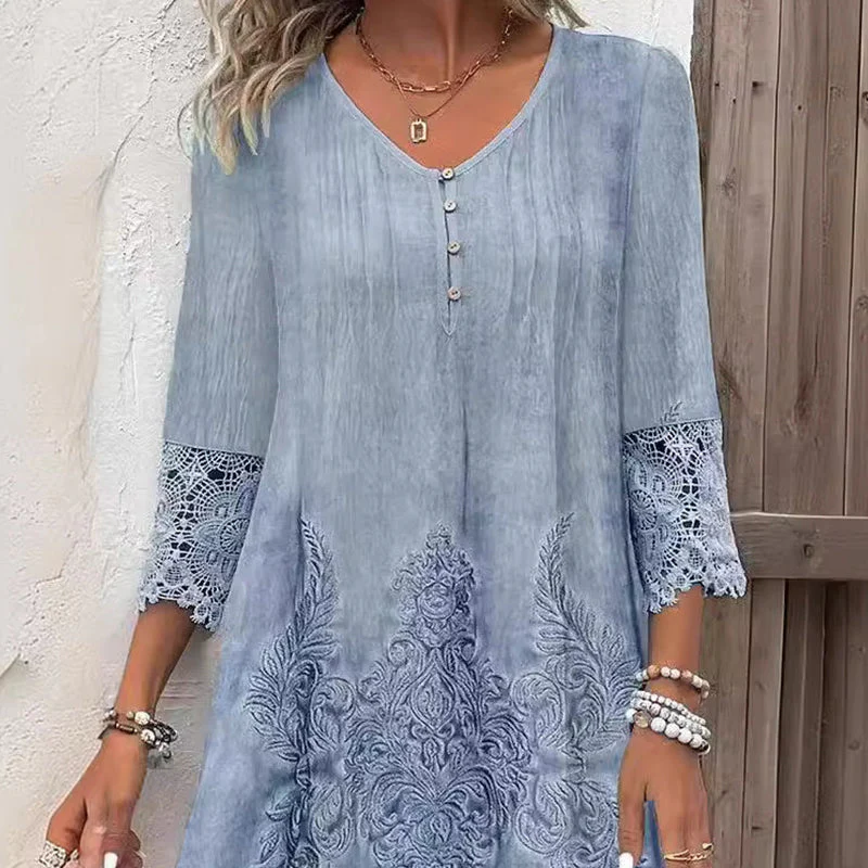 Elegant half sleeve v-neck lace dress for women - Image 4