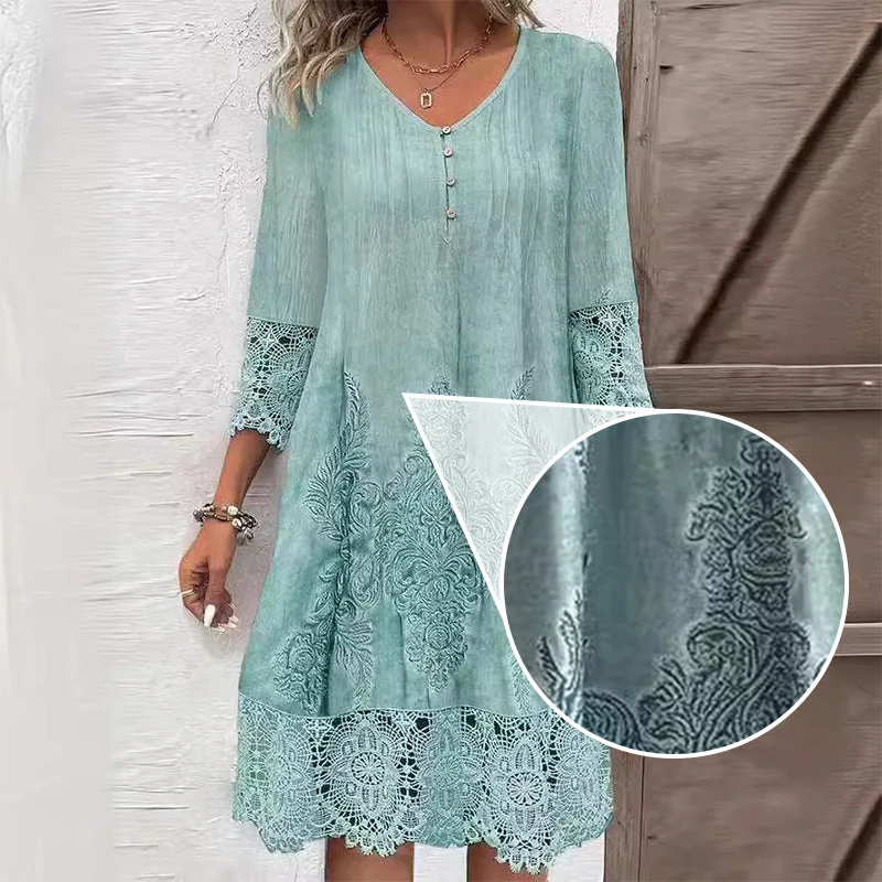 Elegant half sleeve v-neck lace dress for women - Image 5