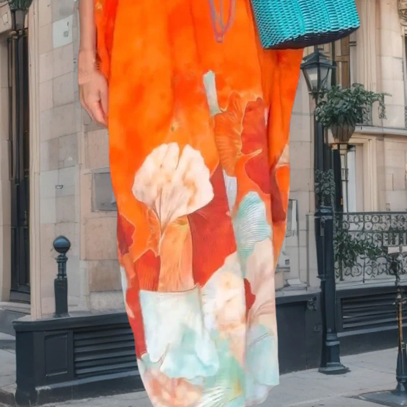 🔥2025 NEW SALES - 50% OFF🔥Floral Print Loose Long Dress with Half Sleeves - Image 6