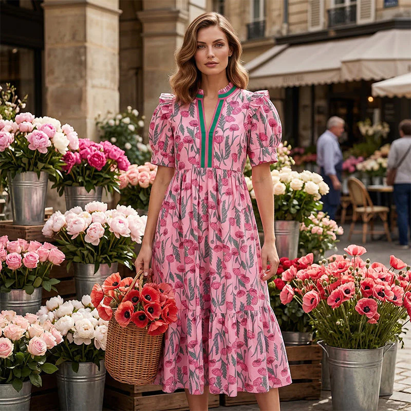 💕SPRING HOT SALE 50% OFF💕Women's Floral Print Puff Sleeve Maxi Dress - Image 2