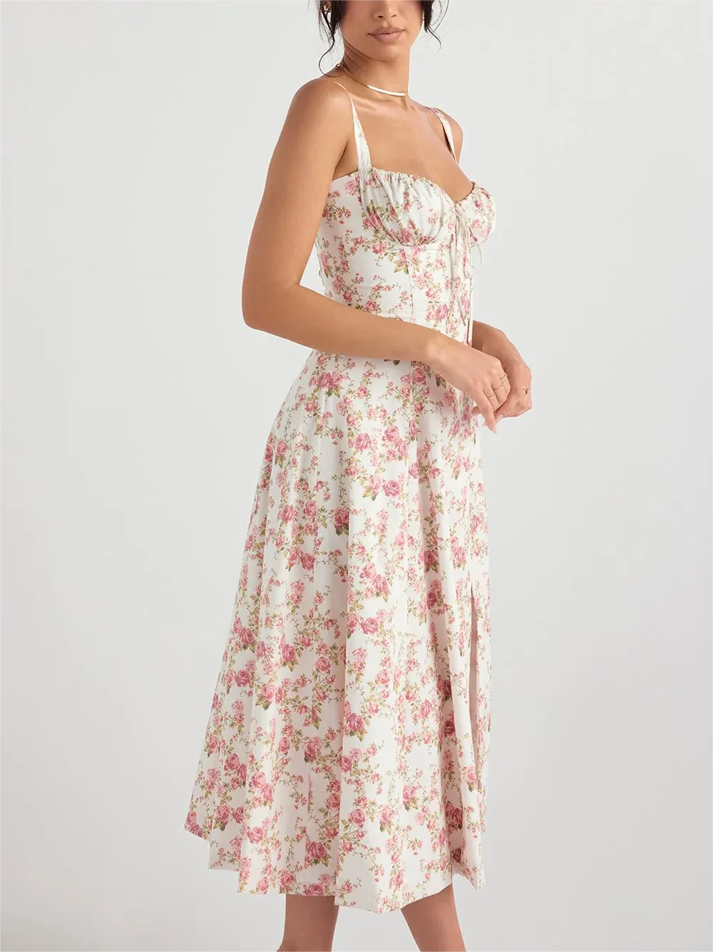 💕HOT SALE 49% OFF💕Frenchy Style All Over Print Ruched Women Lace Up Dress🌸 - Image 13
