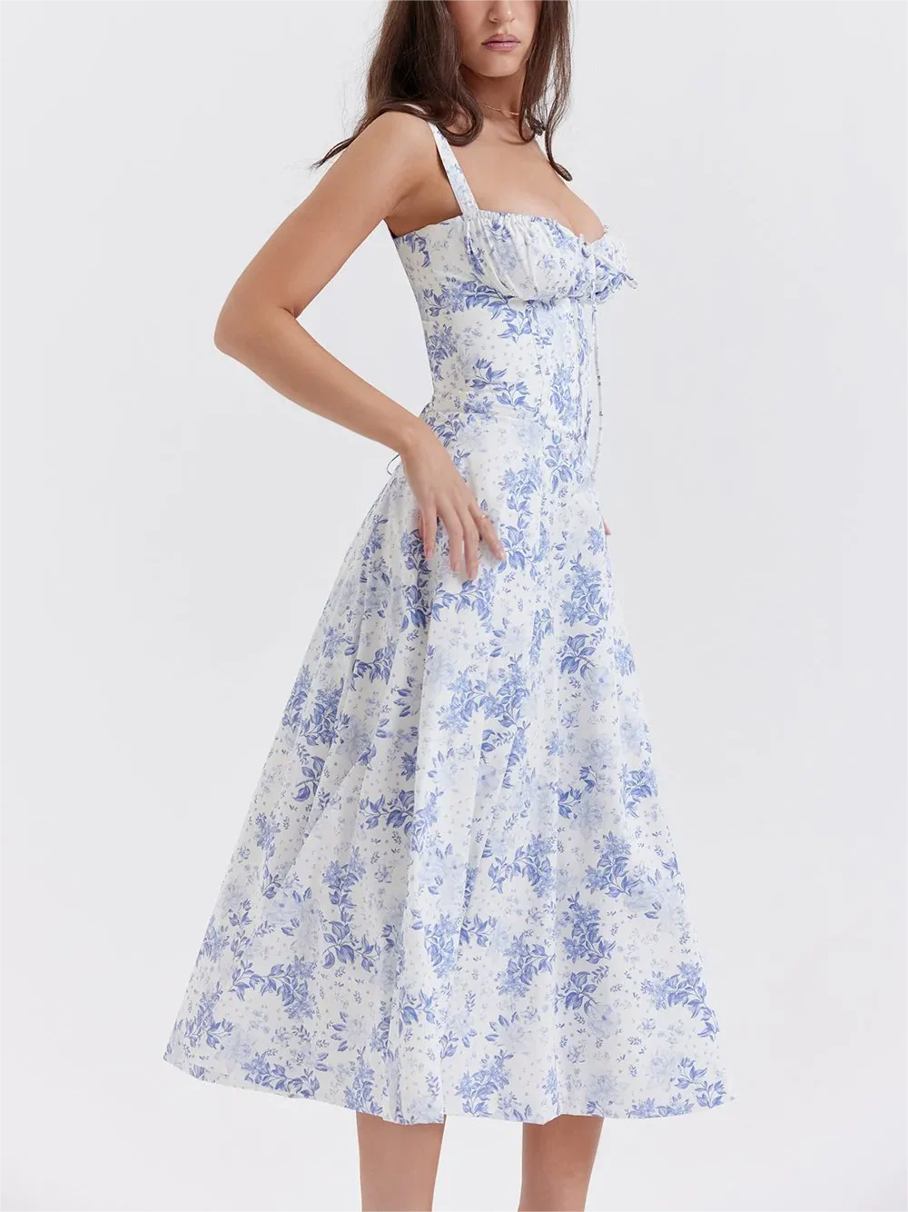 💕HOT SALE 49% OFF💕Frenchy Style All Over Print Ruched Women Lace Up Dress🌸 - Image 2