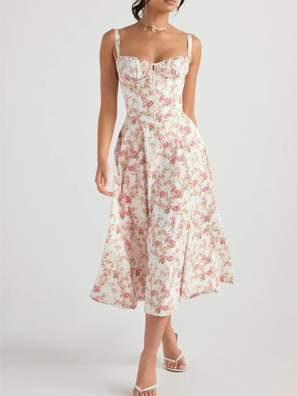 💕HOT SALE 49% OFF💕Frenchy Style All Over Print Ruched Women Lace Up Dress🌸 - Image 36