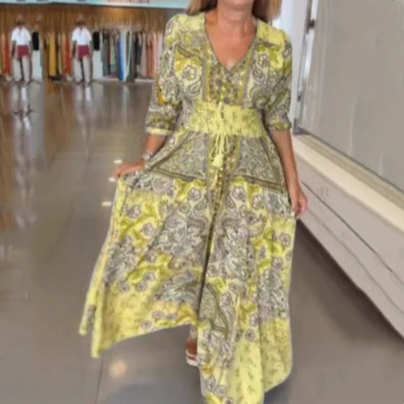 💕SPRING HOT SALE 50% OFF💕Women’s Elegant Floral Drawstring Long Dress - Image 7