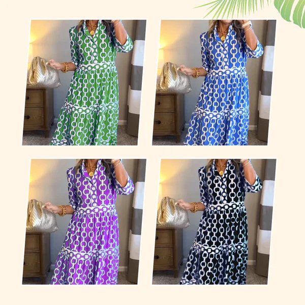 🎉Spring Specials Sale 50% OFF🌸💐Women’s Geometric Print V-Neck Maxi Dress - Image 11