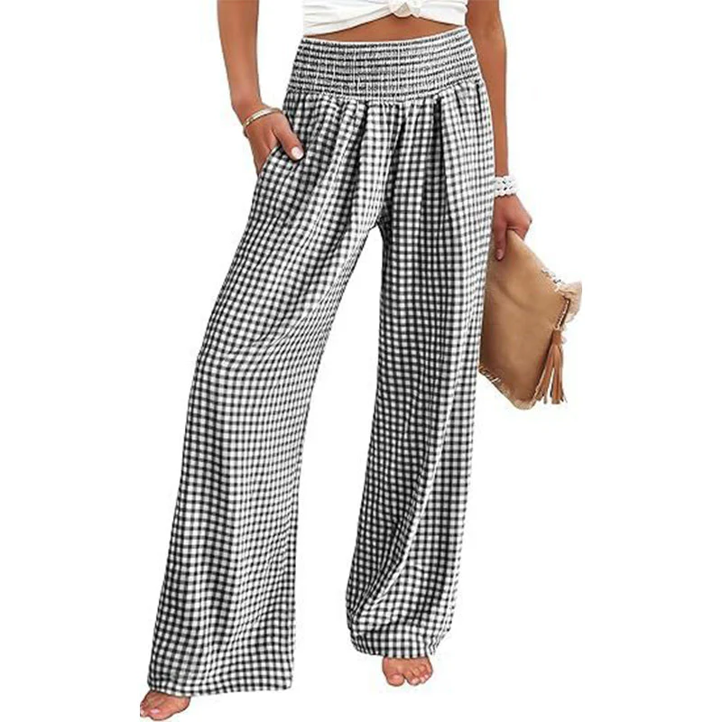 ⏳LAST DAY SALE 50% OFF!🎁Striped Gingham Wide Leg Pants High Waisted With Pockets - Image 21