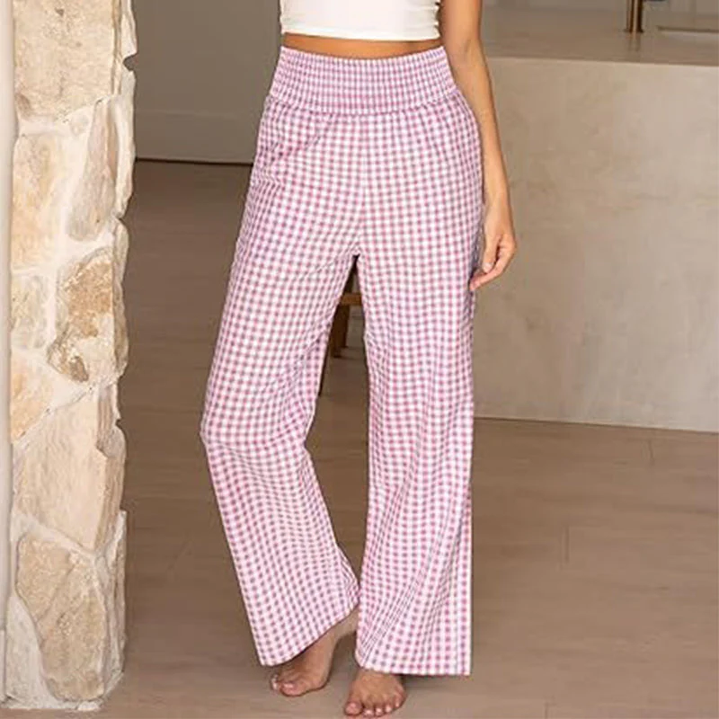⏳LAST DAY SALE 50% OFF!🎁Striped Gingham Wide Leg Pants High Waisted With Pockets - Image 3
