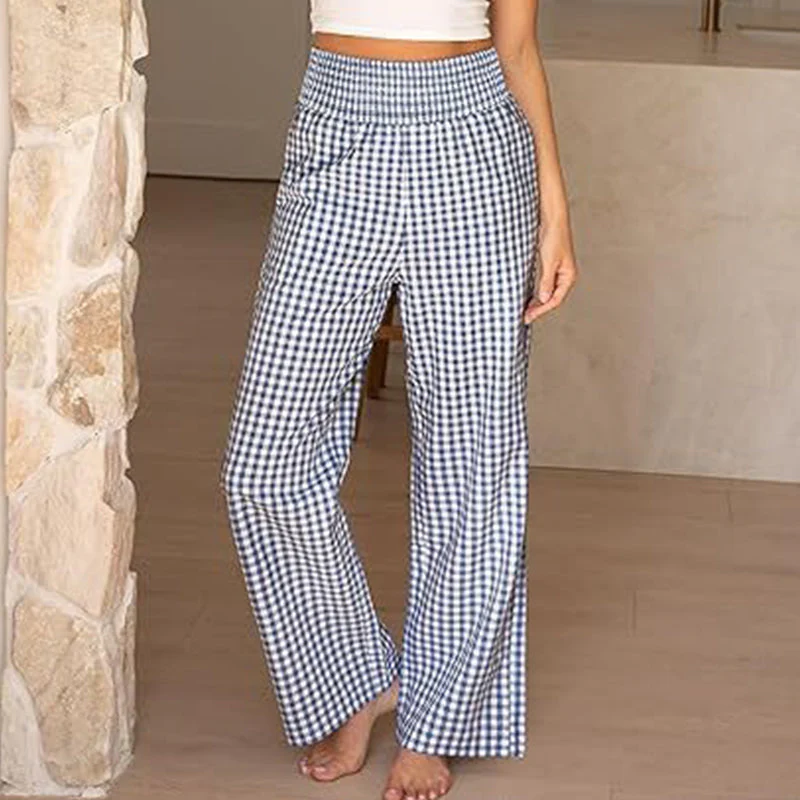 ⏳LAST DAY SALE 50% OFF!🎁Striped Gingham Wide Leg Pants High Waisted With Pockets - Image 6