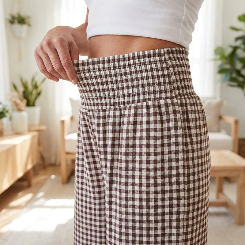 ⏳LAST DAY SALE 50% OFF!🎁Striped Gingham Wide Leg Pants High Waisted With Pockets - Image 8